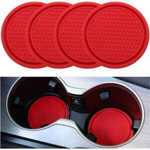 Car Cup Coaster 4PCS Universal Non Slip Silicone Car Interior Accessories Red